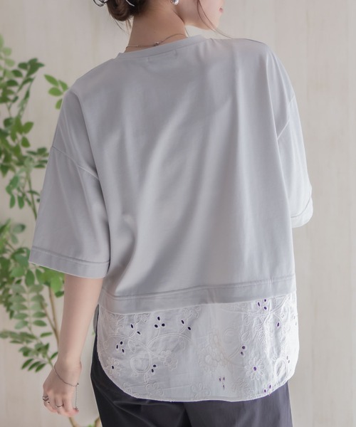 HusHusH(ハッシュアッシュ)の「HusHusH 布帛レース切替Tシャツ(Tシャツ/カットソー・レディース・グレイッシュベージュ/ブラック/ホワイト・M/L)」の12枚目の写真