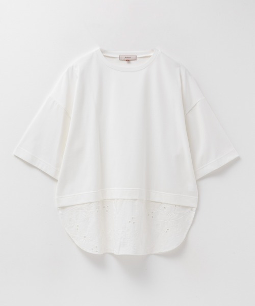 HusHusH(ハッシュアッシュ)の「HusHusH 布帛レース切替Tシャツ(Tシャツ/カットソー・レディース・グレイッシュベージュ/ブラック/ホワイト・M/L)」の14枚目の写真