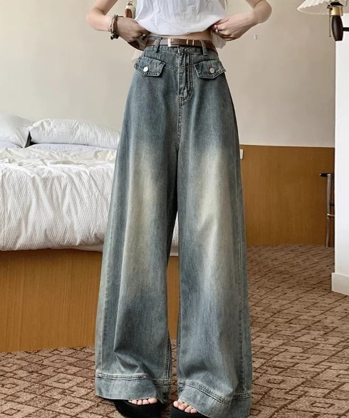 shoppinggo(ショッピングゴー)の「ワイドデニムパンツ ハイウエスト(デニムパンツ・レディース・ブルー・M)」の3枚目の写真