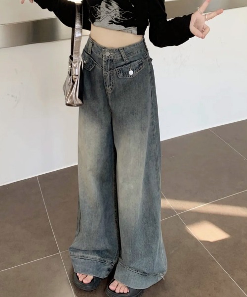 shoppinggo(ショッピングゴー)の「ワイドデニムパンツ ハイウエスト(デニムパンツ・レディース・ブルー・M)」の4枚目の写真