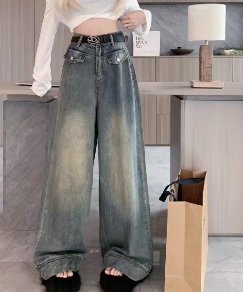 shoppinggo(ショッピングゴー)の「ワイドデニムパンツ ハイウエスト(デニムパンツ・レディース・ブルー・M)」の6枚目の写真