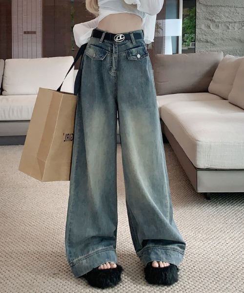 shoppinggo(ショッピングゴー)の「ワイドデニムパンツ ハイウエスト(デニムパンツ・レディース・ブルー・M)」の7枚目の写真