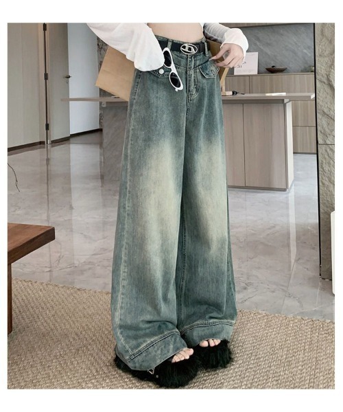 shoppinggo(ショッピングゴー)の「ワイドデニムパンツ ハイウエスト(デニムパンツ・レディース・ブルー・M)」の9枚目の写真