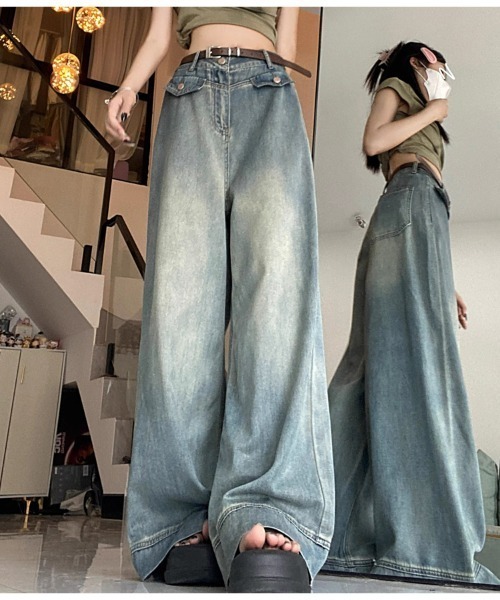 shoppinggo(ショッピングゴー)の「ワイドデニムパンツ ハイウエスト(デニムパンツ・レディース・ブルー・M)」の10枚目の写真