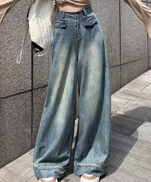 shoppinggo(ショッピングゴー)の「ワイドデニムパンツ ハイウエスト(デニムパンツ・レディース・ブルー・M)」の12枚目の写真