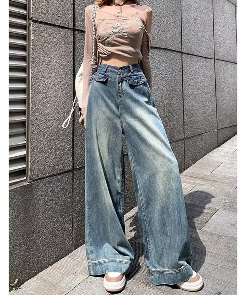 shoppinggo(ショッピングゴー)の「ワイドデニムパンツ ハイウエスト(デニムパンツ・レディース・ブルー・M)」の13枚目の写真