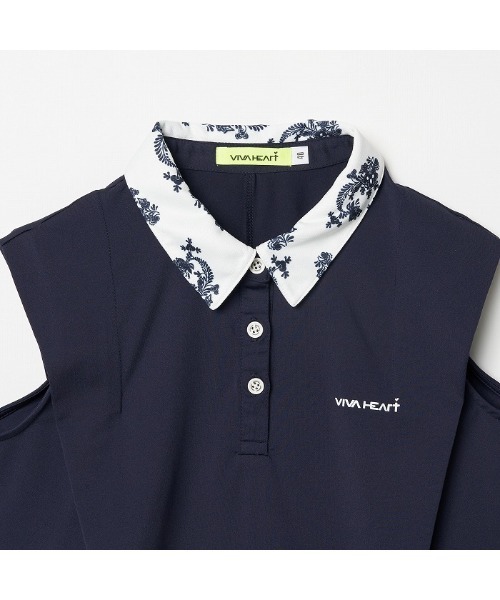 VIVA HEART(ビバハート)の「【VIVA HEART/GOLF】ボタニカル高機能ベア天 ノースリーブシャツ(シャツ/ブラウス・レディース・ネイビー/ホワイト/ピンク・40)」の13枚目の写真
