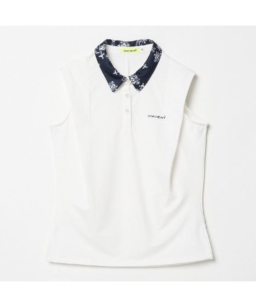VIVA HEART(ビバハート)の「【VIVA HEART/GOLF】ボタニカル高機能ベア天 ノースリーブシャツ(シャツ/ブラウス・レディース・ネイビー/ホワイト/ピンク・40)」の4枚目の写真