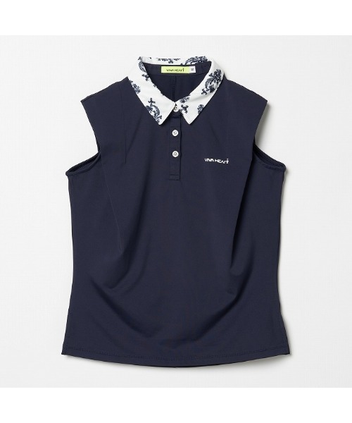 VIVA HEART(ビバハート)の「【VIVA HEART/GOLF】ボタニカル高機能ベア天 ノースリーブシャツ(シャツ/ブラウス・レディース・ネイビー/ホワイト/ピンク・40)」の11枚目の写真