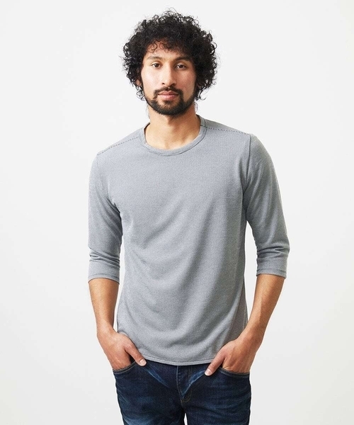 MICHEL KLEIN HOMME (ミッシェルクランオム)の「《日本製》七分袖カットソー(Tシャツ/カットソー・メンズ・ライトグレー/ネイビー・MEDIUM/LARGE/X-LARGE)」の4枚目の写真