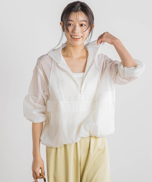 Droite lautreamont（ドロワットロートレアモン）の「ECOエアーナイロンアノラックパーカー≪洗濯機で洗える≫（ブルゾン・レディース・ネイビー/オフホワイト・M）」の8枚目の写真