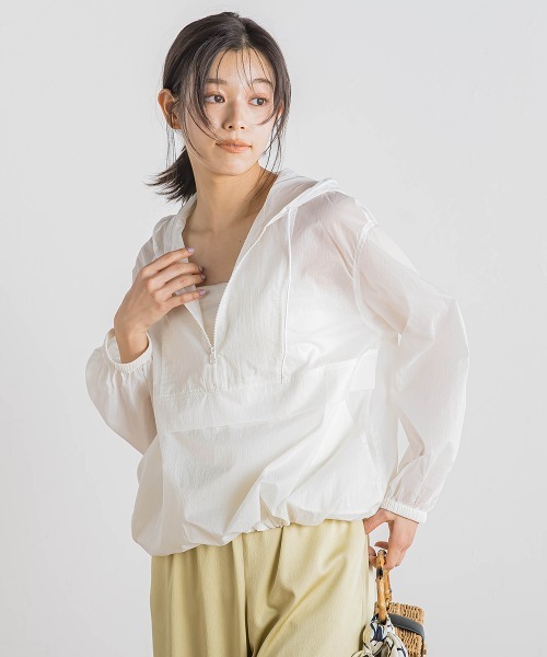 Droite lautreamont（ドロワットロートレアモン）の「ECOエアーナイロンアノラックパーカー≪洗濯機で洗える≫（ブルゾン・レディース・ネイビー/オフホワイト・M）」の5枚目の写真