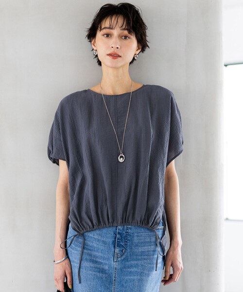 23区 L(ニジュウサンクオオキイサイズ)の「【SLOW/一部店舗限定】ナチュラルピケワッシャー ブラウス(シャツ/ブラウス・レディース・アイボリー系/ダルブルー系/モスグリーン系・46/44)」の3枚目の写真