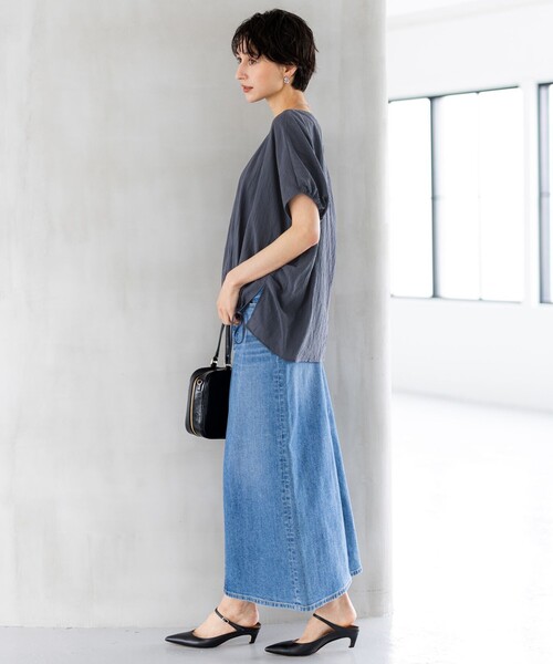 23区 L(ニジュウサンクオオキイサイズ)の「【SLOW/一部店舗限定】ナチュラルピケワッシャー ブラウス(シャツ/ブラウス・レディース・アイボリー系/ダルブルー系/モスグリーン系・46/44)」の7枚目の写真