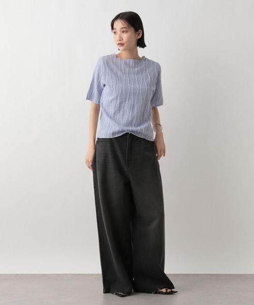 LOWRYS FARM（ローリーズファーム）の「ジャガードフリンジ５Ｓ　 495079（Tシャツ/カットソー・レディース・ブラック/ホワイト/ブルー・FREE）」の9枚目の写真