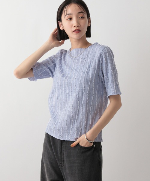 LOWRYS FARM（ローリーズファーム）の「ジャガードフリンジ５Ｓ　 495079（Tシャツ/カットソー・レディース・ブラック/ホワイト/ブルー・FREE）」の6枚目の写真