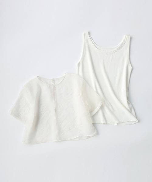 tシャツ ニットタンク＋オーガンジーTシャツセット レディース セール】ニットタンク＋オーガンジーTシャツセット（Tシャツ