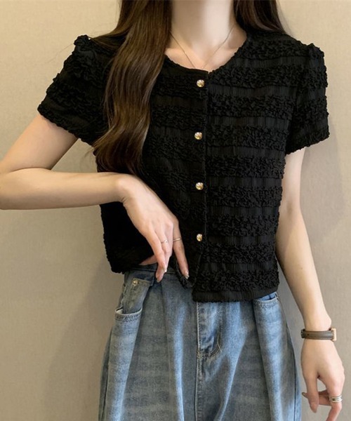 WESTSEA(ウエストシー)の「ボタン前開き シャーリング トップス 半袖(Tシャツ/カットソー・レディース・ブラック/アイボリー/ピンク・FREE)」の12枚目の写真