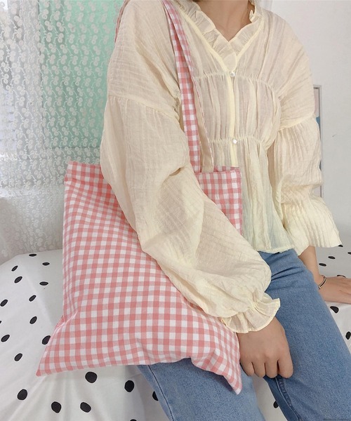 VIBGYOR(ヴィブジョー)の「Liaa/ギンガムチェック トートバッグ A18439(トートバッグ・レディース・ベージュ/オレンジ/グリーン/ブラック/ブルー/レッド/ピンク・FREE)」の17枚目の写真