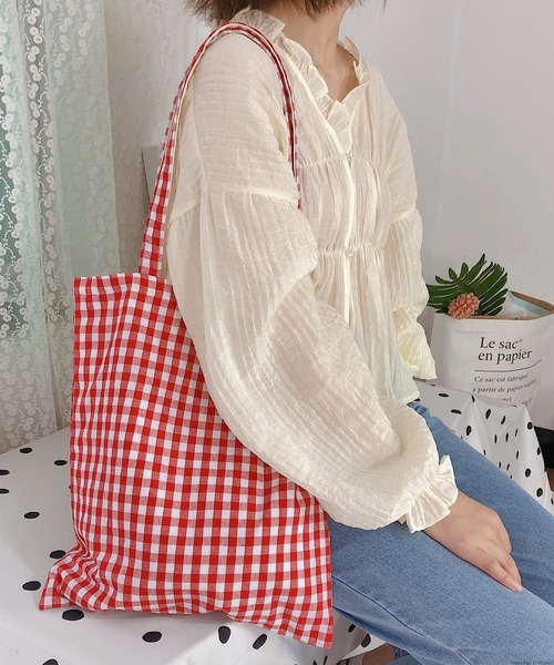VIBGYOR(ヴィブジョー)の「Liaa/ギンガムチェック トートバッグ A18439(トートバッグ・レディース・ベージュ/オレンジ/グリーン/ブラック/ブルー/レッド/ピンク・FREE)」の18枚目の写真