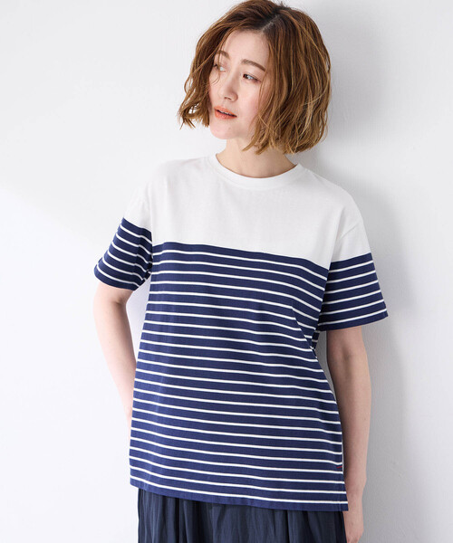 関税込★セザンヌ☆オーガニックコットン ボーダー Tシャツ CGS.＞ オーガニックコットン ボーダー 1ポケット Tシャツ