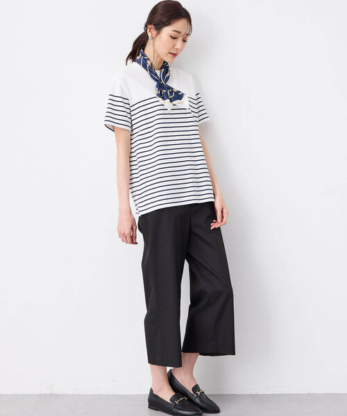 Petit Honfleur(プチオンフルール)の「【接触冷感・UVカット】オーガニックコットンパネルボーダーTシャツ(Tシャツ/カットソー・レディース・ピンク/ホワイト/ネイビー・L/M)」の17枚目の写真