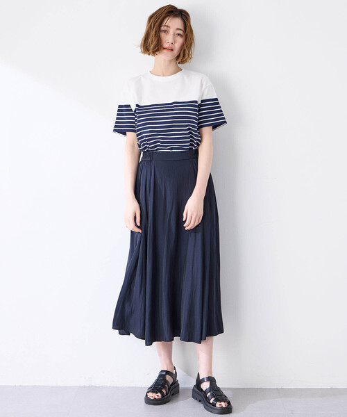 Petit Honfleur(プチオンフルール)の「【接触冷感・UVカット】オーガニックコットンパネルボーダーTシャツ(Tシャツ/カットソー・レディース・ピンク/ホワイト/ネイビー・L/M)」の15枚目の写真