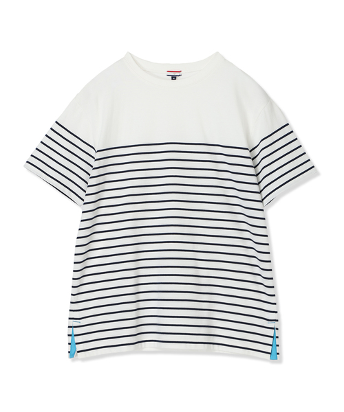 Petit Honfleur(プチオンフルール)の「【接触冷感・UVカット】オーガニックコットンパネルボーダーTシャツ(Tシャツ/カットソー・レディース・ピンク/ホワイト/ネイビー・L/M)」の11枚目の写真