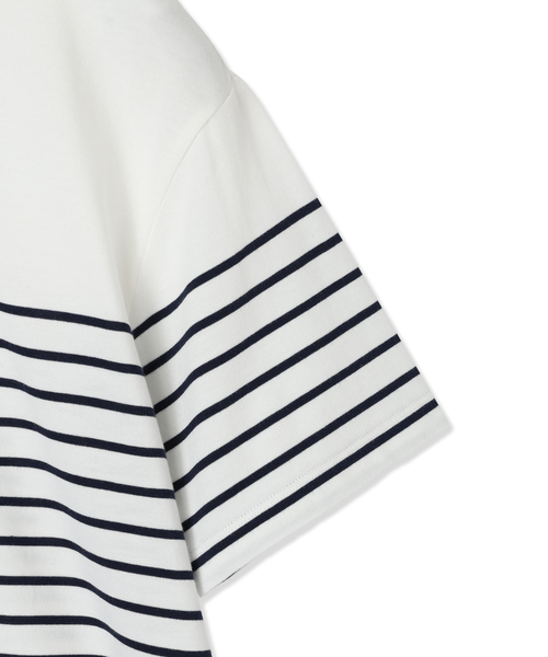 Petit Honfleur(プチオンフルール)の「【接触冷感・UVカット】オーガニックコットンパネルボーダーTシャツ(Tシャツ/カットソー・レディース・ピンク/ホワイト/ネイビー・L/M)」の8枚目の写真