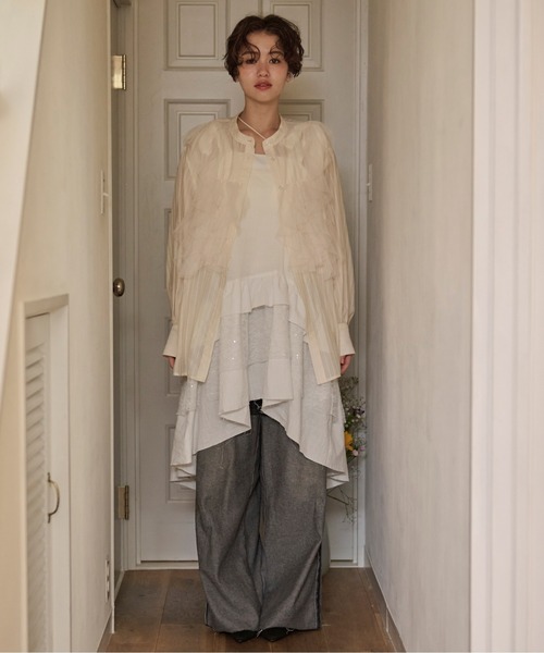 loin nuit（ロワンニュイ）の「ribbon tiered cami onepiece / リボンティアードキャミワンピース（ワンピース・レディース・ホワイト/チャコールグレー/グレー・FREE）」の16枚目の写真