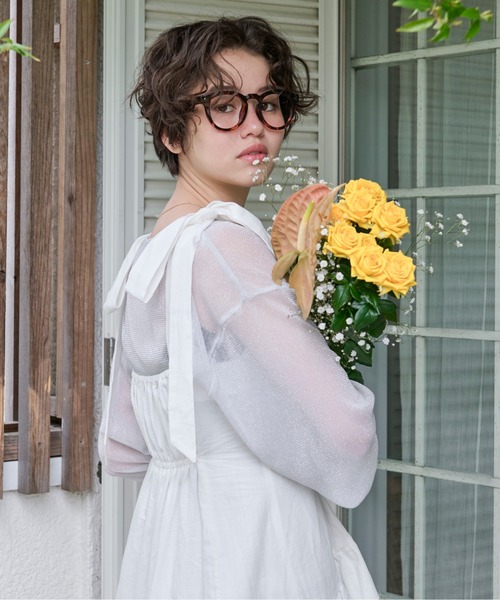 loin nuit（ロワンニュイ）の「ribbon tiered cami onepiece / リボンティアードキャミワンピース（ワンピース・レディース・ホワイト/チャコールグレー/グレー・FREE）」の5枚目の写真