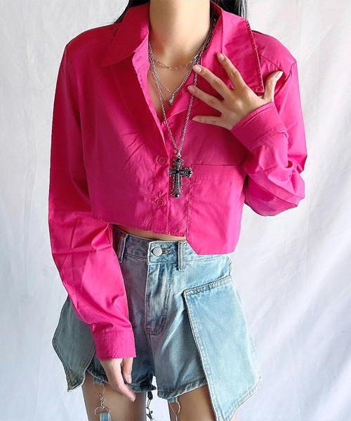 ROOPTOKYO（ループトウキョウ）の「Short Pocket Shirt / ショート丈シャツ クロップド丈（シャツ/ブラウス・レディース・ベージュ/オリーブ/ピンク/ライトパープル/ライトブルー/ホワイト・L/M/S）」の6枚目の写真