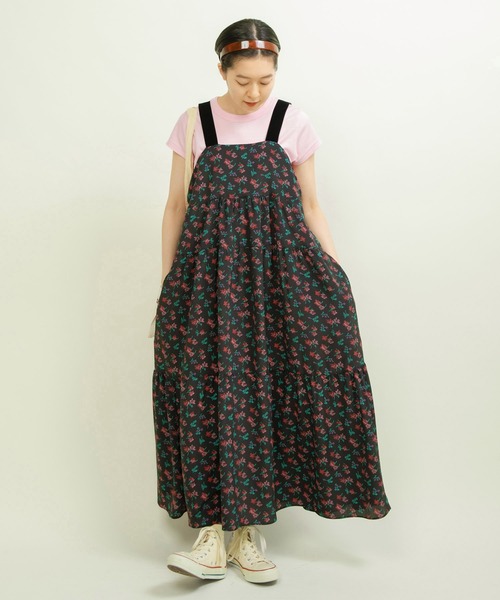 Dot and Stripes CHILD WOMAN キャミワンピース クロスフラワープリント ティアードキャミワンピース