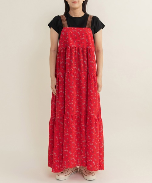 Dot&Stripes CHILD WOMAN(ドットアンドストライプス チャイルドウーマン)の「☆クロスフラワープリント ティアードキャミワンピース(ワンピース・レディース・ブラック/レッド・FREE)」の16枚目の写真