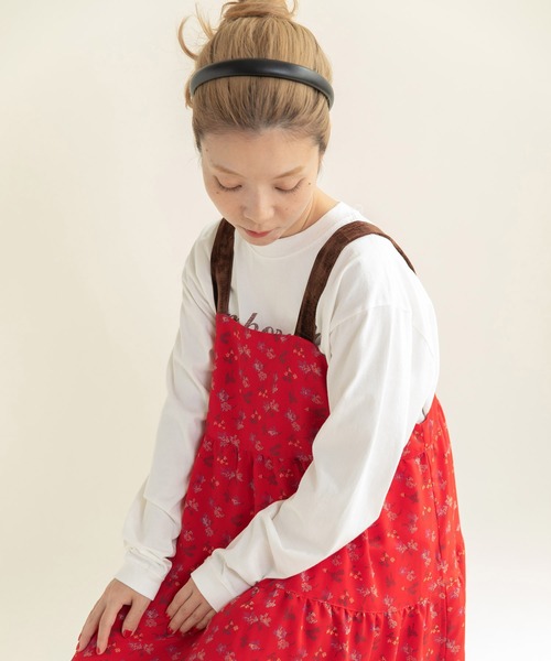 Dot&Stripes CHILD WOMAN(ドットアンドストライプス チャイルドウーマン)の「☆クロスフラワープリント ティアードキャミワンピース(ワンピース・レディース・ブラック/レッド・FREE)」の12枚目の写真