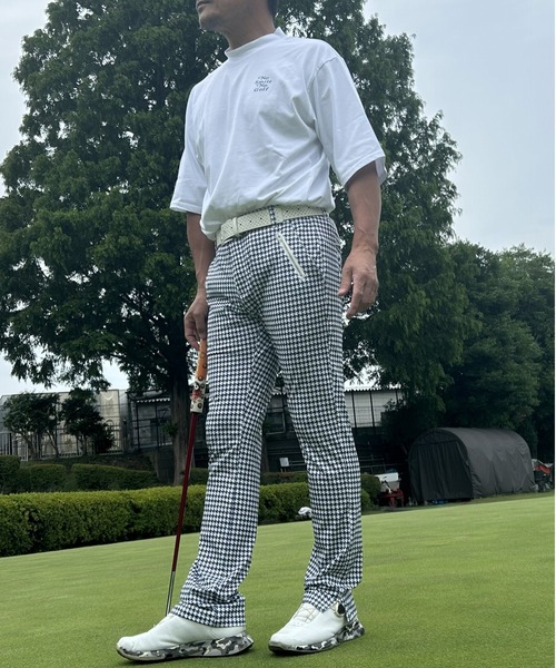 接触冷感 スーパーストレッチ 千鳥格子柄 スタイルアップ ゴルフパンツ