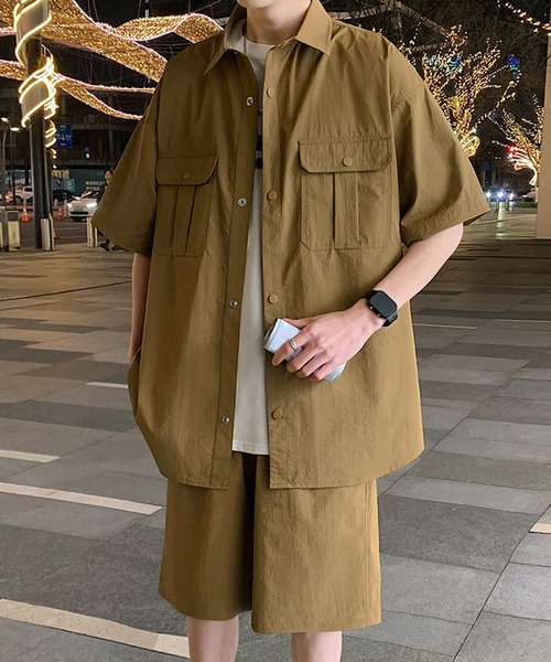TOBEE（トゥビー）の「【TOBEE】ビッグシルエット 半袖シャツ＆ショートパンツ 2点セットアップ 軽量（セットアップ・メンズ・ブラック/カーキ/ライトグレー/ブラウン・MEDIUM/LARGE/X-LARGE）」の21枚目の写真