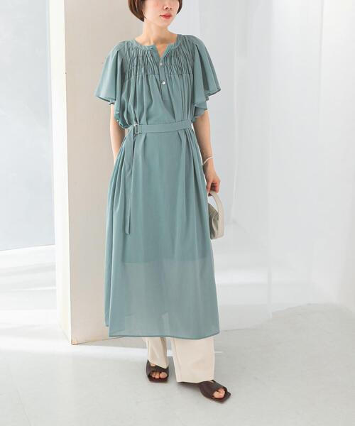 URBAN RESEARCH ROSSO WOMEN（アーバンリサーチ　ロッソ）の「フレアスリーブウエストベルトワンピース（ワンピース・レディース・チャコールグレー/カーキ/ブルー系その他・FREE）」の7枚目の写真