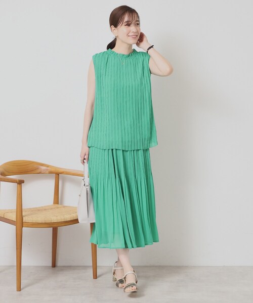 ITS'DEMO（イッツデモ）の「【手洗い可】楊柳プリーツブラウス（シャツ/ブラウス・レディース・イエロー/ブラック系/ホワイト系3/グリーン・00）」の9枚目の写真