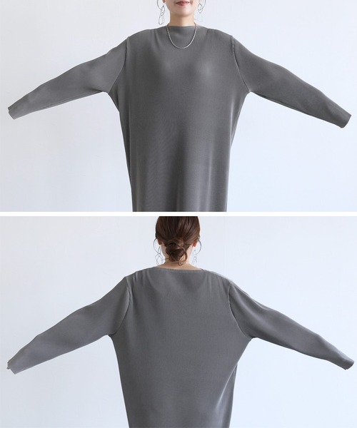 reca(レカ)の「セルフカット長袖マキシプリーツワンピース(ワンピース・レディース・ブラック/グレイッシュベージュ・FREE)」の6枚目の写真