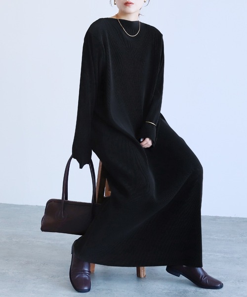 reca(レカ)の「セルフカット長袖マキシプリーツワンピース(ワンピース・レディース・ブラック/グレイッシュベージュ・FREE)」の14枚目の写真