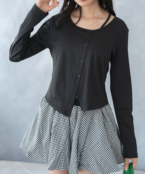 NinaetLina(ニナエリナ)の「カーディガン風ボートネックカットソー(Tシャツ/カットソー・レディース・ホワイト/ブラック・FREE)」の3枚目の写真