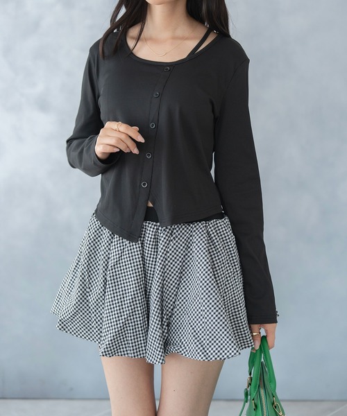 NinaetLina(ニナエリナ)の「カーディガン風ボートネックカットソー(Tシャツ/カットソー・レディース・ホワイト/ブラック・FREE)」の4枚目の写真