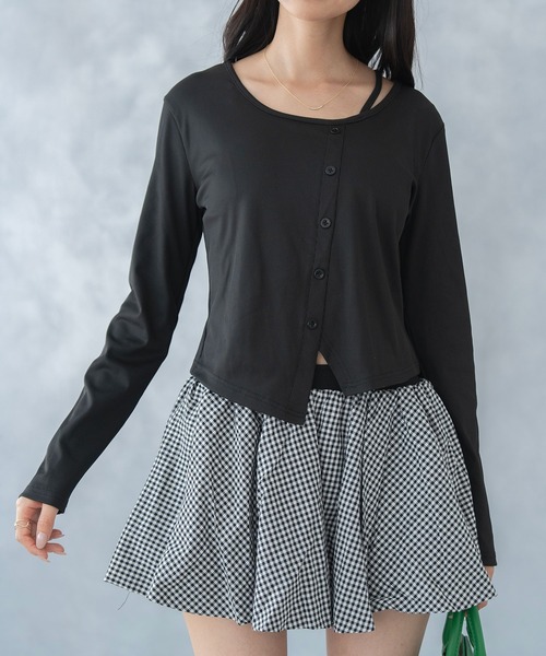 NinaetLina(ニナエリナ)の「カーディガン風ボートネックカットソー(Tシャツ/カットソー・レディース・ホワイト/ブラック・FREE)」の5枚目の写真