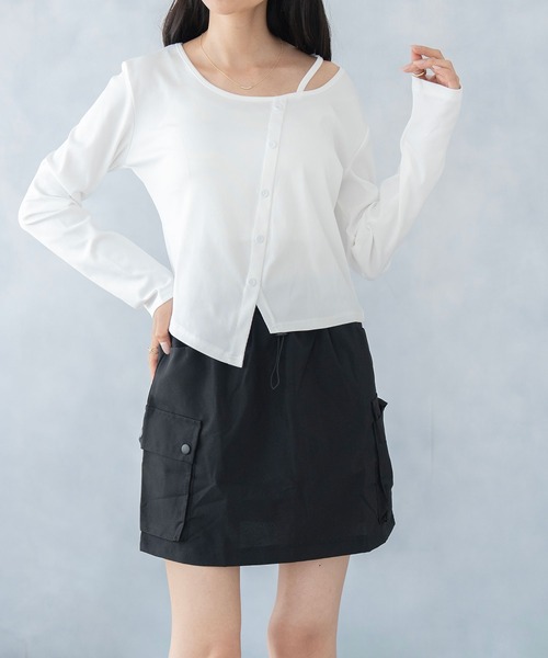 NinaetLina(ニナエリナ)の「カーディガン風ボートネックカットソー(Tシャツ/カットソー・レディース・ホワイト/ブラック・FREE)」の6枚目の写真