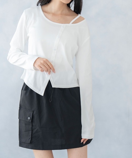 NinaetLina(ニナエリナ)の「カーディガン風ボートネックカットソー(Tシャツ/カットソー・レディース・ホワイト/ブラック・FREE)」の7枚目の写真