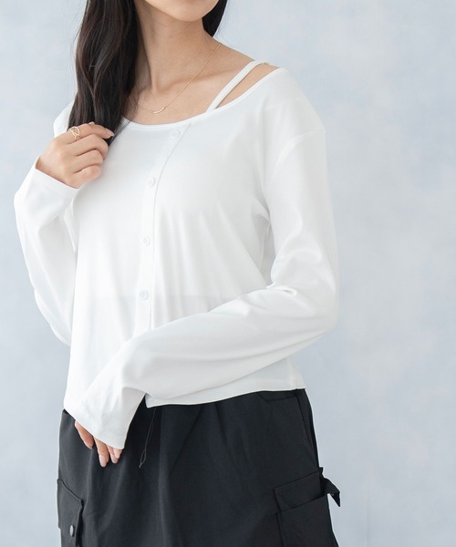 NinaetLina(ニナエリナ)の「カーディガン風ボートネックカットソー(Tシャツ/カットソー・レディース・ホワイト/ブラック・FREE)」の12枚目の写真
