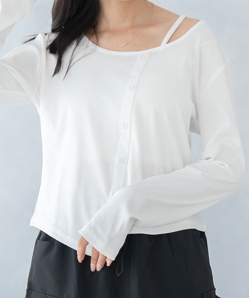 NinaetLina(ニナエリナ)の「カーディガン風ボートネックカットソー(Tシャツ/カットソー・レディース・ホワイト/ブラック・FREE)」の13枚目の写真