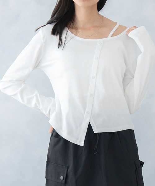 NinaetLina(ニナエリナ)の「カーディガン風ボートネックカットソー(Tシャツ/カットソー・レディース・ホワイト/ブラック・FREE)」の14枚目の写真
