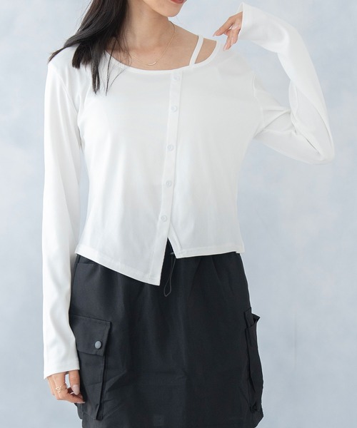 NinaetLina(ニナエリナ)の「カーディガン風ボートネックカットソー(Tシャツ/カットソー・レディース・ホワイト/ブラック・FREE)」の15枚目の写真